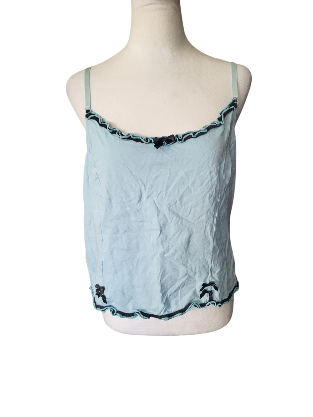 Joe Boxer Pale Blue Ruffle-Trim Camisole with Black Accents